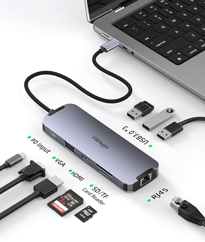 USB C Docking Station Dual Monitor 10 in 1 USB-C Hub to HDMI VGA Adapter with 1Gbps Ethernet 100W Charging usb c Hub to USB 3.5 Audio Card Reader Compatible for Dell/MacBook/Surface Laptops