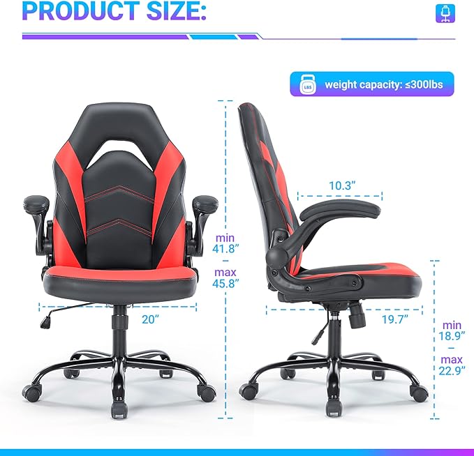 Yapamar Gaming ChairPU Leather Ergonomic Office Chair Swivel Computer Gaming Chair with Lumbar Support - Red