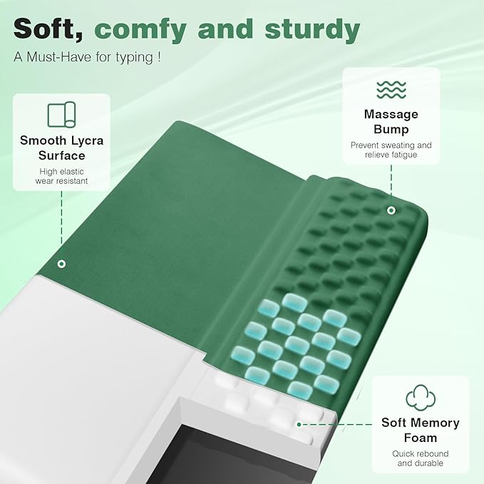 Ospelelf Keyboard Wrist Rest Pad Comfy Ergonomic Keyboard Stand Riser Holder Computer Wrist Support Cushion forTyping Green