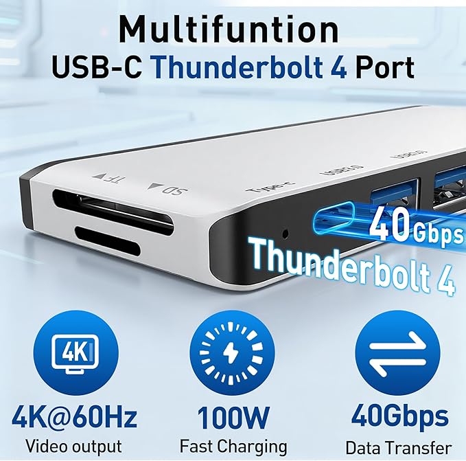 Surface Pro 12 Docking Station Quad Display Surface Pro 12 USB Hub with Dual 4K HDMI Thunerbolt 4 Hub (4K@60Hz Display+ 40Gbps Data+ 100W Charge) 2 USB3.0 SD/TF Audio for Surface Pro 12 inch 2025