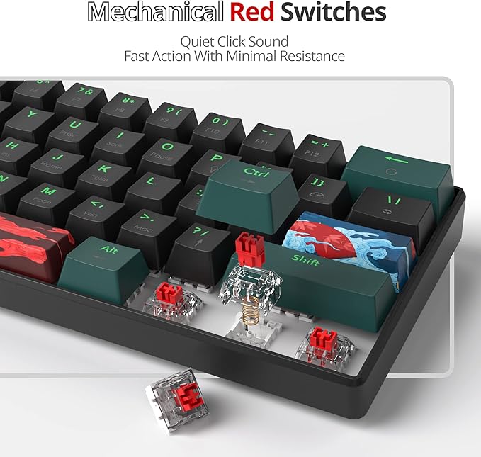 60 Percent Gaming Keyboard Mechanical with Linear Red Switch 60% Wired Ultra-Compact Mini Keyboard Rainbow with PBT Keycaps for Ps4/Ps5/Xbox(61 Green)