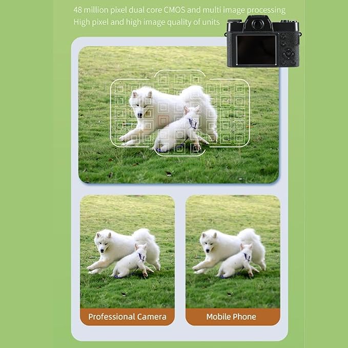 4K HD Digital Camera 48MP Autofocus Webcam Vlogging Camera with 16X Zoom Fill Light 1500mAh Battery Timer Portable Video Camera for Photography Live Streaming