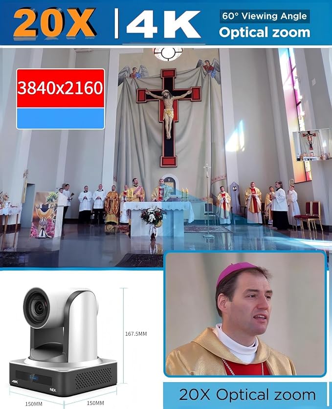 NDI PTZ Camera 4K AI Auto-Tracking 20X Optical Zoom 4K@60fps3G-SDI USB3.0 HDMI LAN PoE IP Live Streaming for Church Worship Events Broadcast Video Conference