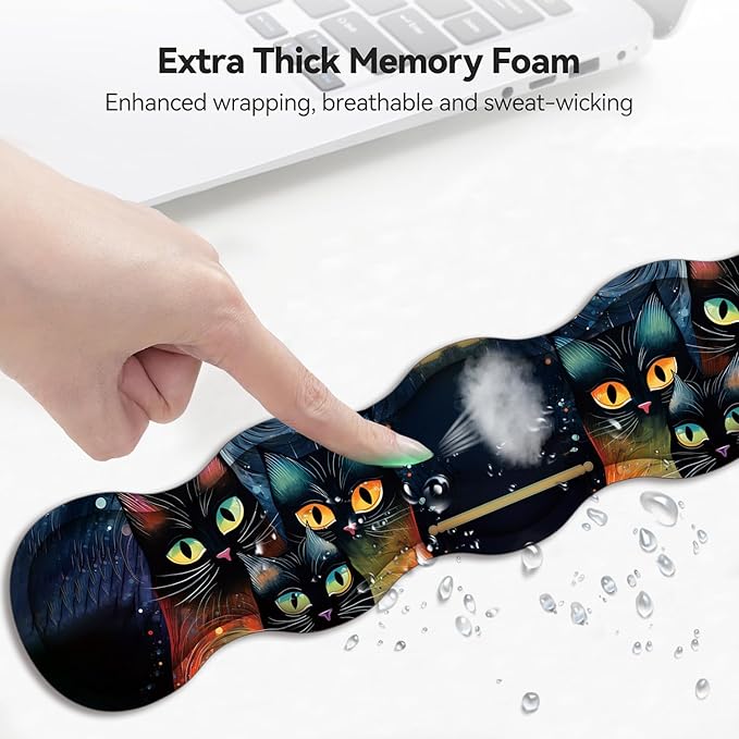 Mouse Wrist Rest and Keyboard Wrist Rest Pad+ Coaster Set Non-Slip Rubber Base Smooth Surface Ergonomic Gaming Mouse Pad for Easy Typing and Pain Relief Moon Cat