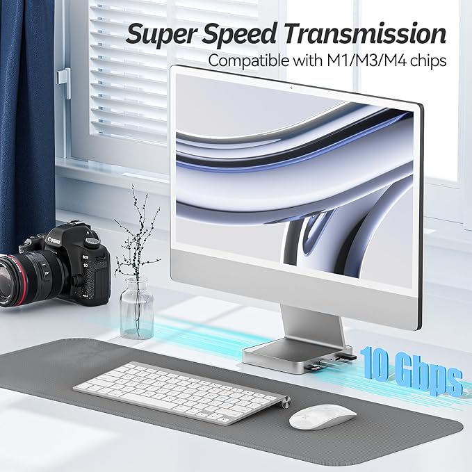 USB C Hub for iMac 24 inch 2021/2023/2024 Minisopuru iMac Hub Support M.2 NVMe SSD iMac Accessories for iMac M1/M3/M4 iMac Adapter with USB A/C 10Gbps SD/TF M.2 SSD (Not Included) Silver