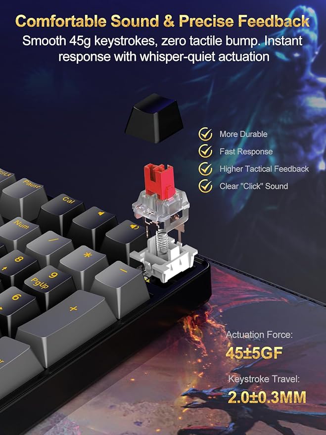 NPET CR108 RGB Gaming Keyboard and Mouse Combo 108 Keys Swappable Custom Wired Mechanical Keyboard Linear Red Switches Adjustable Gaming Mouse for PC Mac Xbox Gamer (108 Keys Black Grey)