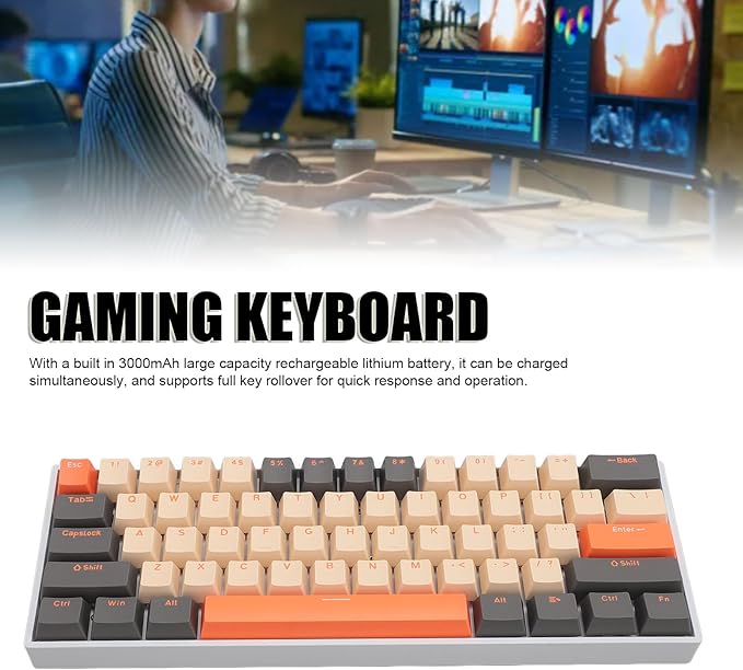 Zunate 60% Gaming Mechanical Keyboard Three Mode BT5.0/2.4G Cordless/USB C Hot Swappable Mechanical Keyboard 61 Key RGB Backlit Keyboard for Win Android