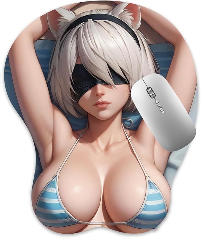 3D Mouse Pad Oppai Mousepad with Soft Gel Wrist Rest Anime Manga Gaming Boob pad Anti-Slip Mouse Mat （2-B ）