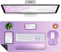 4-in-1 Large Gaming Mouse Pad Keyboard Wrist Rest Pad &amp Wrist Support Mousepad Set Extended Desk Pad Waterproof Desk Mat for Home Office Decor Study Game 35.4×15.7 Inches I Purple Pink Lavender