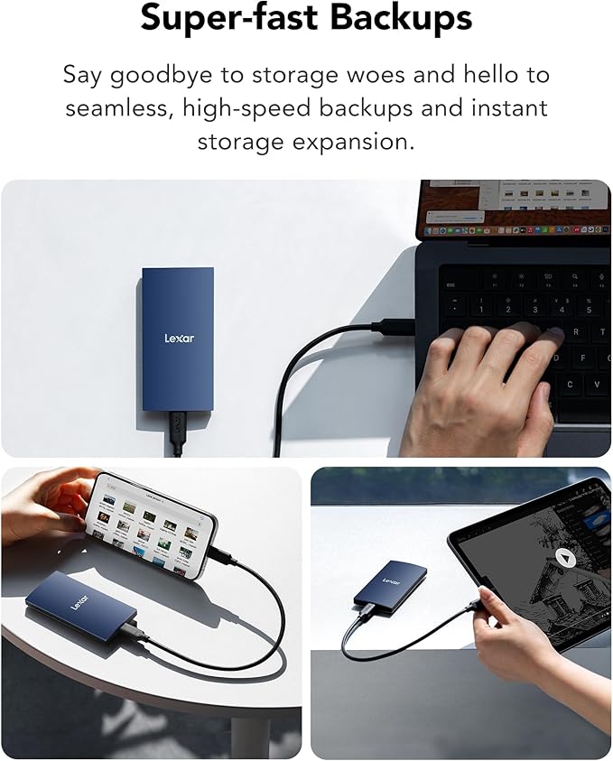 Lexar ES3 2TB External SSD USB 3.2 Gen2 Portable SSD PSSD Up to 1050MB/s Read 1000MB/s Write External Solid State Drive Compatible with iPhone 16/15 Series/Mac/PS5/XBOX/Laptop/PC Blue