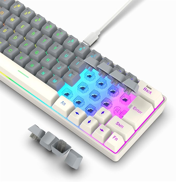 Mechanical Gaming Keyboard with LED Backlits Keyboard 63 Keys Corded Computer Keyboard for Laptop PC Gamers Office Work