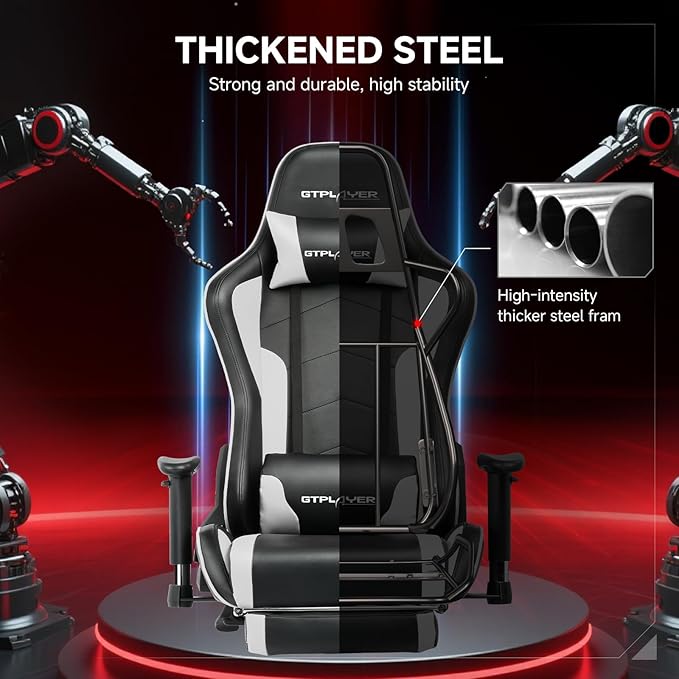 GTPLAYER Gaming ChairGamer Chair with Bluetooth and Adjustable BackrestSeat Height Adjustable Computer Chairs with 3D ArmrestsVideo Game Chair with Footrest Speakers (White)