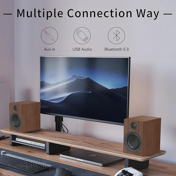 Bluetooth Bookshelf Speakers 75W Powered Active Speaker with 4 Inch Woofer HiFi Speaker with aptX Bluetooth USB for Home Studio Gaming Set of 2 Bronze