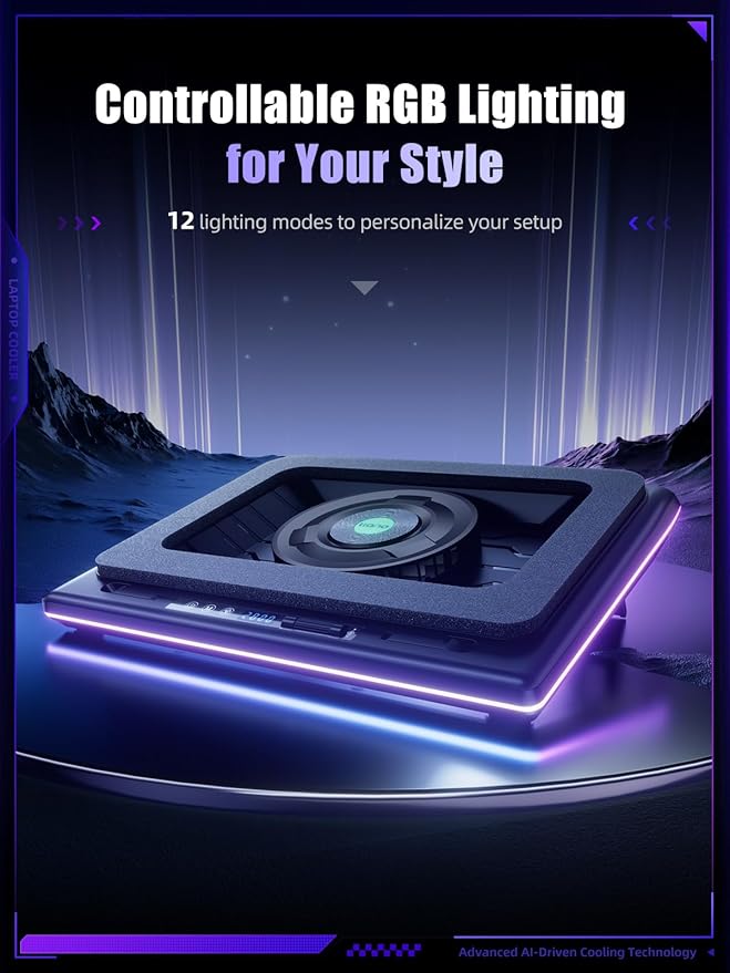 llano V12 Ultra Laptop Cooling Pad Bundle with MP001 Tempered Glass Gaming Mousepad