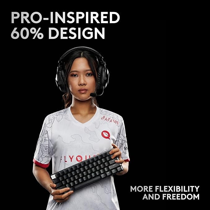 Logitech G PRO X 60 Lightspeed Wireless Gaming Keyboard Ultra Compact TKL 60% Mechanical Keyboard for Windows PC LIGHTSYNC RGB Dual-Shot PBT Keycaps GX Optical Tactile Switches - Black