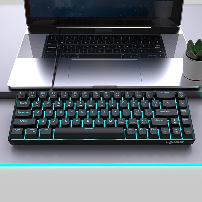 ZJchao Mechanical Gaming Keyboard Wired 68 Keys Blue Switch Pluggable Shaft with Backlit V800 Gaming Keyboard Ice Blue Light for OS X Users