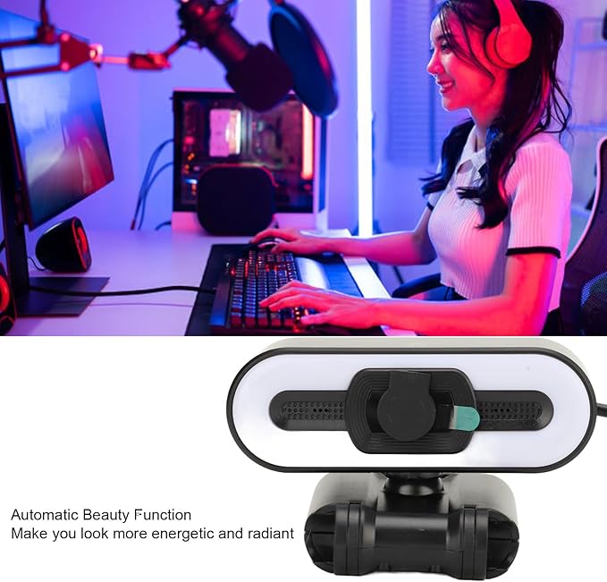 ASHATA 4K Digital Zoom Webcam Built in Microphone Super Bright Fill Light Auto Beauty USB PC Camera for Laptop Computer LCD Display for Video Calls