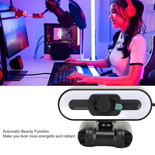 Diydeg 4K Webcam for PC Auto Beauty Camera with Microphone Cover Super Bright Fill Light USB Computer Web Camera for Video Calling Conferencing Zoom Online Classes