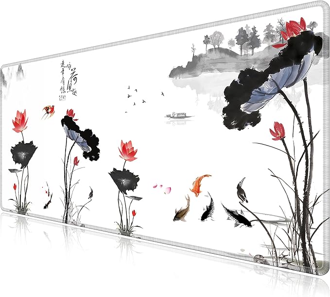 LL-COEUR XXL Landscape Gaming Mouse Pad Computer Keyboard Mat Office Desk Pad (Lotus 47.2 x 23.6 x 0.12)