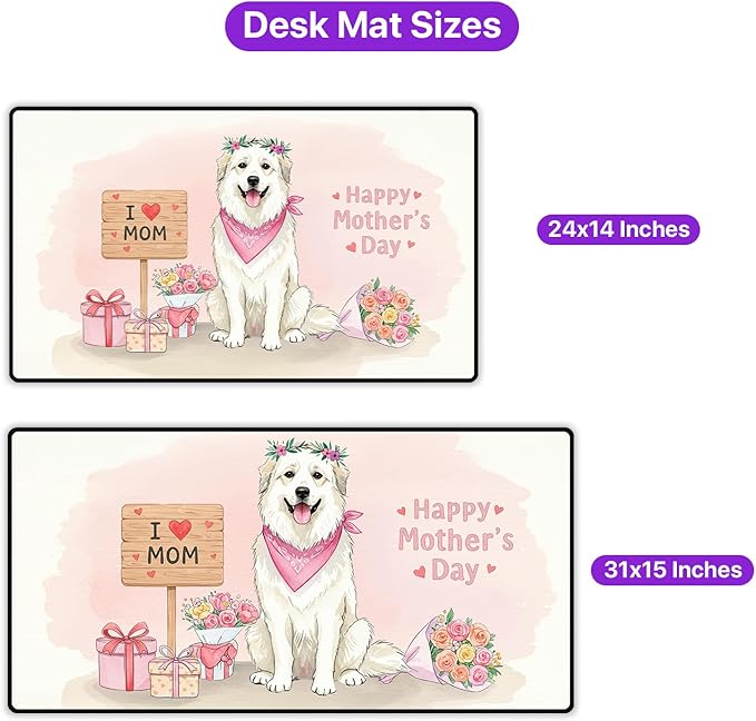 Happy Mother's Day Great Pyrenees Love Dog Mom Heart Flower Desk Mat Full Keyboard Mouse Pad Pyr Dog Lover Large Mousepad 12004
