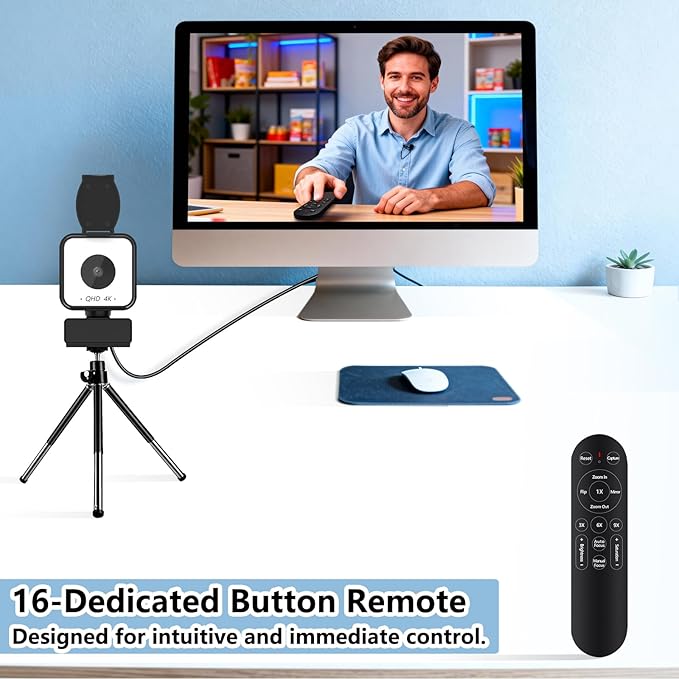 4K USB Webcam with Dual Microphones 9X Hybrid Zoom Auto Light Correction 86° Wide Angle for Video Conferencing Live Streaming Remote Work Compatible with PC Desktop Laptop