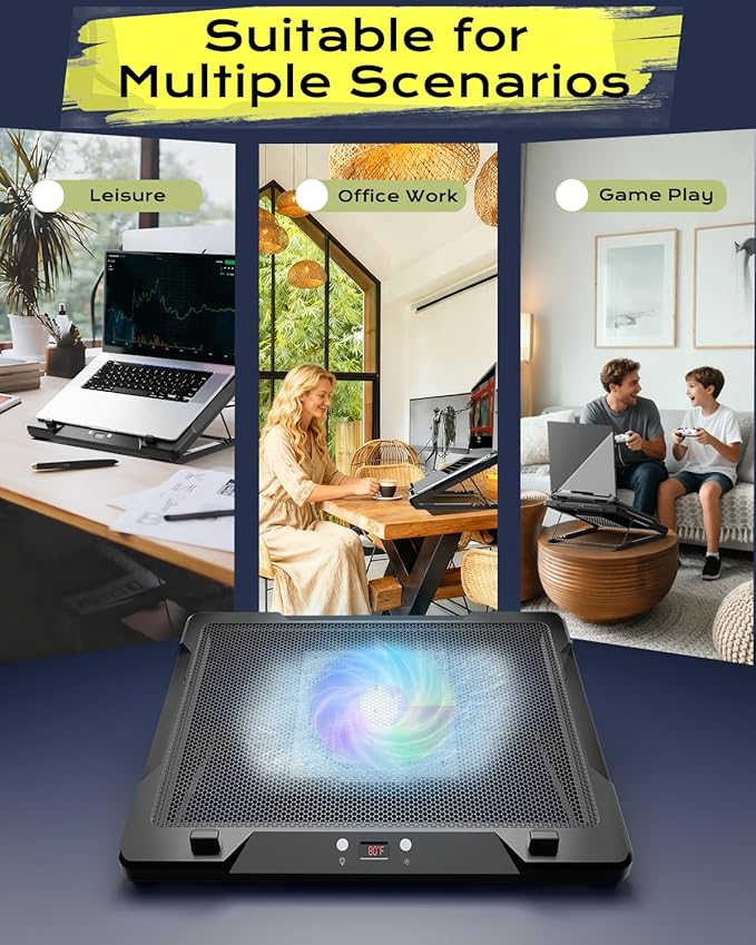 DEPGI Laptop Cooling Pad Laptop Cooler Stand with 5.5 Movable Fan Easy to Clean Auto Temp Sensor &amp 3-Speed Manual Control Ultra Quiet ≤40dB for 14–17.3 Inch LaptopsBlack