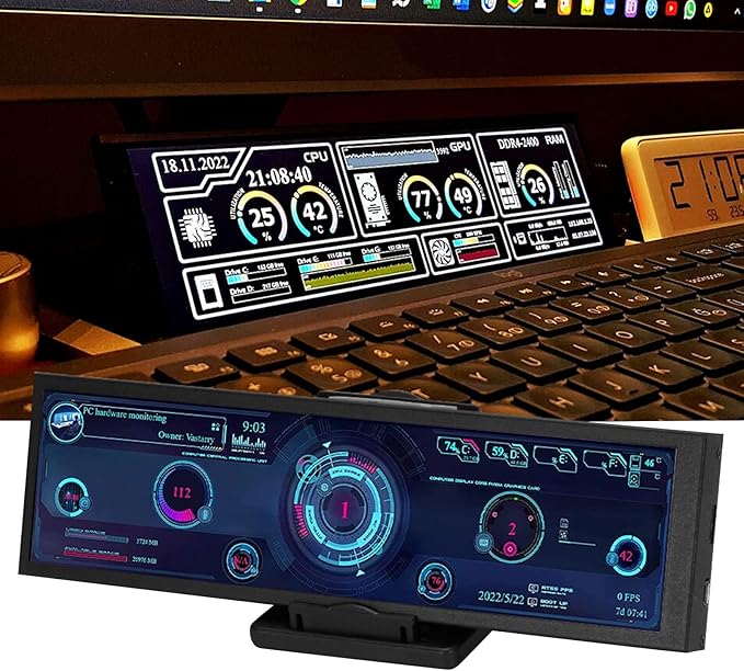Dpofirs 8.8 Inch CPU Hardware Temperature Monitor External Expansion Display PC Temp Monitor 1920x480 60Hz for AIDA64 PC Sensor Panel Display CPU GPU SSD Data Temperature Monitor 8.8 inch Black
