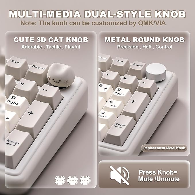 YUNZII B98 PRO QMK/VIA Wireless Mechanical Gaming Keyboard 96% Layout with Numpad and Cute Cat Knob BT/2.4G/USB-C Pre-Lubed Switch Hot Swap Gasket RGB for Win/Mac (Beige Candy Linear Switch)