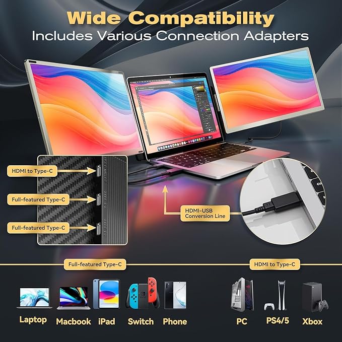 Teamgee 15.6 Laptop Screen Extender | Portable Monitor for 13-17” Mac/Windows Laptops | 120% sRGB FHD Metal Stand 235° Rotation Ideal for Hybrid Work