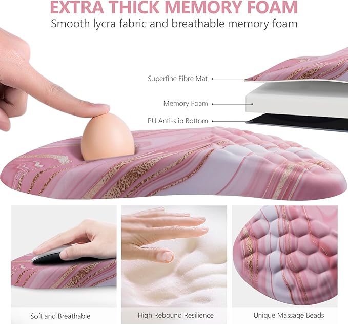 Mouse Pad Wrist Support Ergonomic Mouse Pad with Wrist Rest Comfortable Computer Mouse Pad for Laptop Pain Relief Mousepad with Non-Slip PU Base Pink
