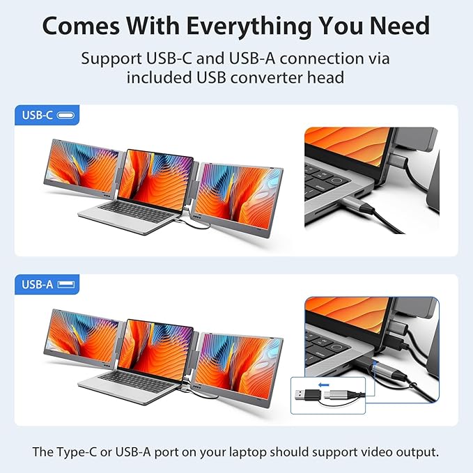 KYY Laptop Screen Extender 14'' FHD 1080P USB-C Portable Monitor IPS Computer Monitor Dual Monitor for Triple Screen for 12-16 Laptop (Mac Wins Android) Driver Need