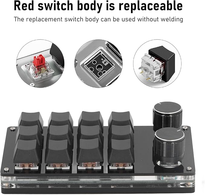 12 Key Macro Programmable Keyboard Gaming Red Switch Wired Keyboard with 2 Knobs for OS X Customize Shortcuts with Dedicated Program ABS Metal DC 5V/1A