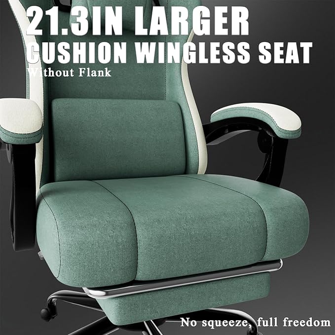 Gaming Chair High Back Fabric Computer Chair with Pocketed Spring Cushion and Footrest Height Adjustable Game Chair with Headrest and Lumbar Support
