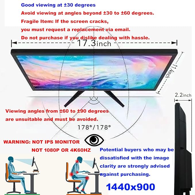 19 inch HD (1440 x 900) Monitor 2PACKS 75Hz Refresh Rate HDMI x1 Small Thin Monitor for laptops Computers and desktopsLED Display VGA/HDMI Connection.VESA:75 * 75MM