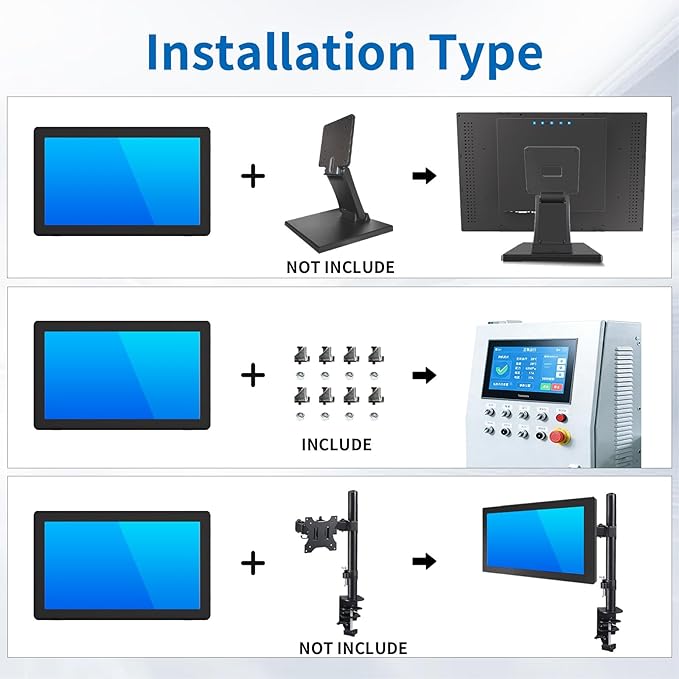 23.8 Inch Industrial Touch Screen Monitor 10 Points Touch Ratio 16:9 Capacitive PCAP Display 1920 x 1080R Active Matrix TFT LCD LED Backlight VGA DVI HD-MI Ports