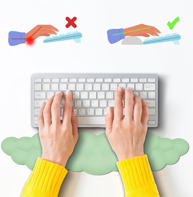 HOTTYAO Cloud Mouse Pad Wrist Support Keyboard Wrist Rest Set Ergonomic Wrist Support for Typing Pain Relief Portable for Computer Office Gaming (Green-L)