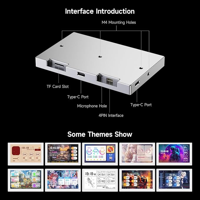 waveshare 8.8 inch USB Monitor 1920 x 480 ResolutionPC Case Secondary Screen/Desktop RGB Ambient Screen IPS Panel with Music Spectrum Analysis Function Type-C Interface CNC Metal Case Silver