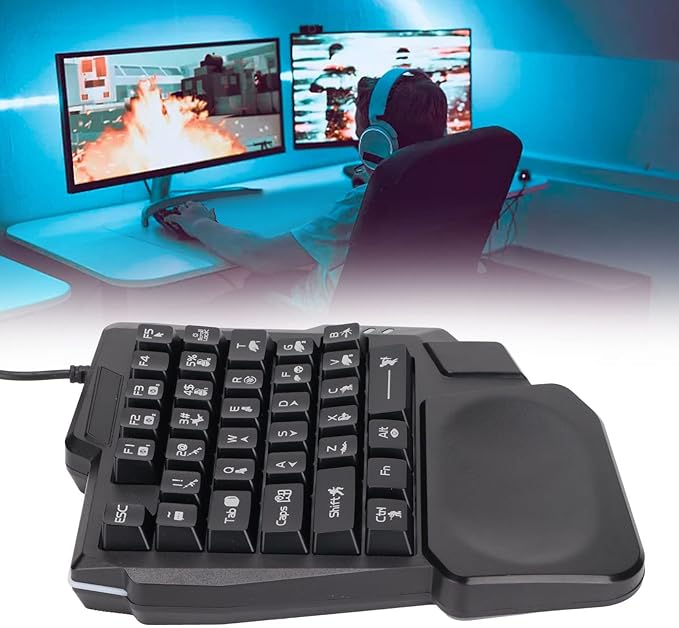 Sazao One Handed Gaming Keyboard Three Colors Backlight Wide Palm Rest 35 Keys Gaming Keyboard for Computer for Mobile Games