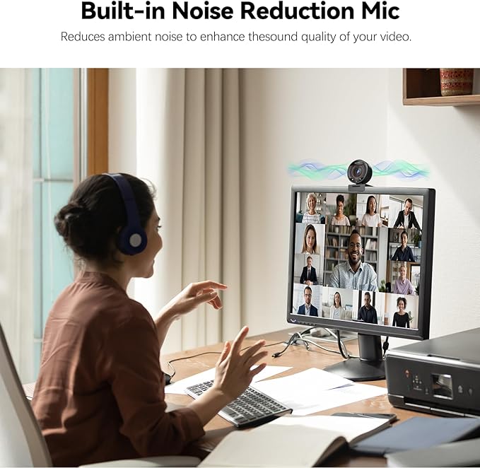 2K Webcam for pc with AIWeb Camera/8X Digital Zoom Computer Camera with USB 3.0/HDR/Dual Noise-Cancelling MicsZoom/Teams/Skype/Facetime/Meeting