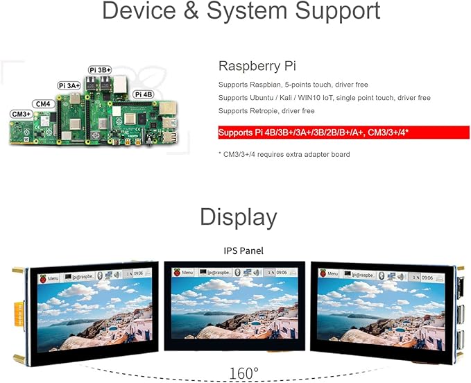 Waveshare 4.3 Inch DSI LCD Screen for Raspberry Pi 4B/3B+/3A+/3B/2B/B+/A+ Touch Screen 800×480 Monitor IPS Capacitive Screen with MIPI DSI Interface