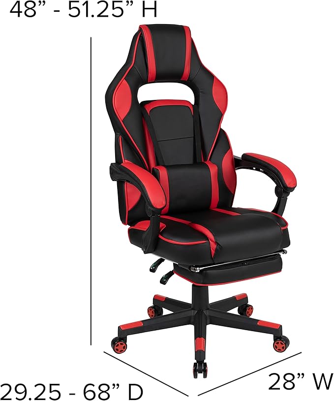 EMMA + OLIVER Gaming Bundle-Cup/Headphone Desk &amp Red Reclining Footrest Chair