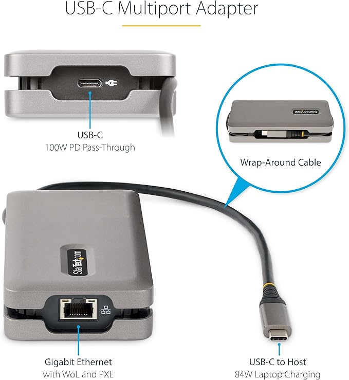 StarTech.com USB-C Docking Station for MacBook Pro M1 M2 M3 M4 and Windows 4K 60Hz HDMI or 1080p VGA Video USB 10Gbps Hub 100W Laptop Charging GbE 1ft/30cm Cable