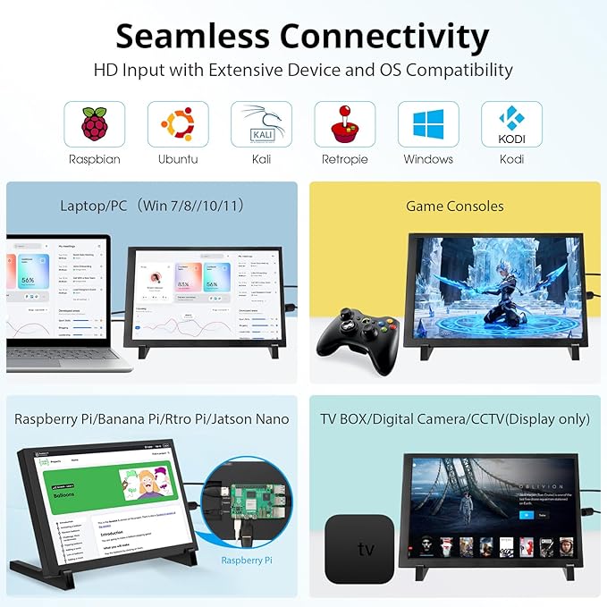 ELECROW 10.1 Inch Touchscreen Monitor 1280x800 IPS LCD HD Display with Stand Portable Capacitive Touch Screen for Raspberry Pi 3/3B+/4B/5 Jetson Nano Banana Pi PC Windows Beaglebone