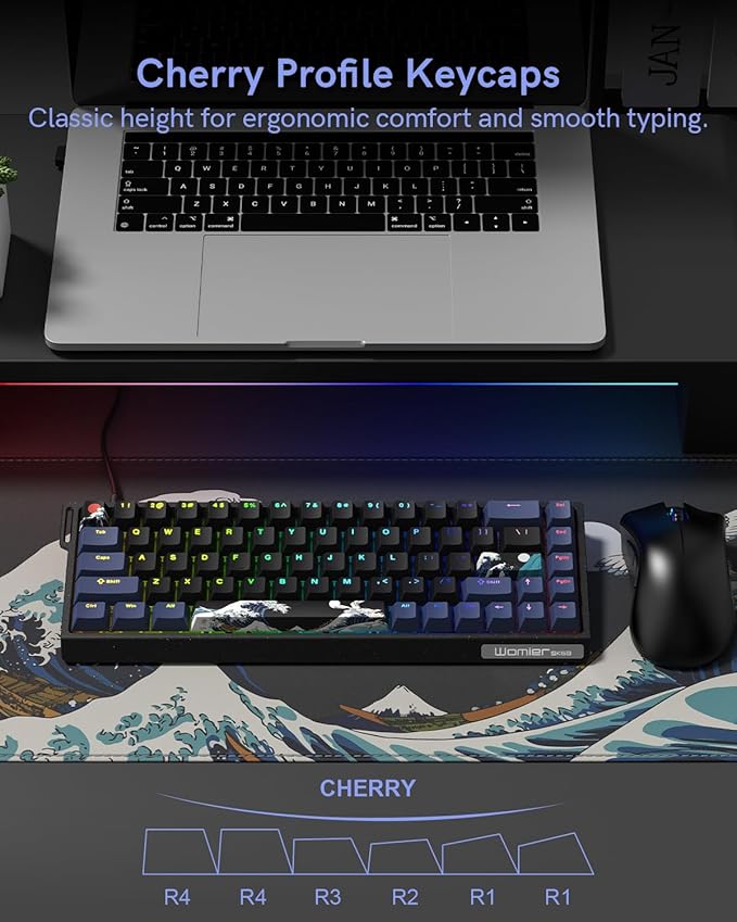SK68 65% Gaming Keyboard Wired Backlit Mini Keyboard w/100% Hot-Swap Socket 68 Keys Aluminum Gaming Wired Keyboard for PC Laptop Game