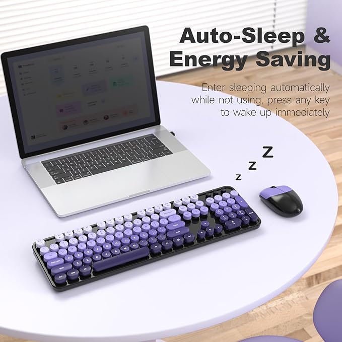 Wireless Keyboard and Mouse Combo MOWUX Colorful Computer Full Size 2.4G Plug and Play Wireless Typewriter Keyboard and Mouse Set for Computer Desktop PC (Black&amp Purple Gradient)