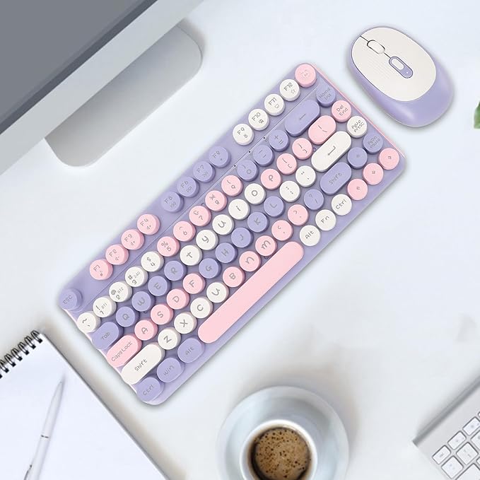 Mechanical Gaming Keyboard 2 - Modes 82 Keys Adjustable DPI Keyboard with Low Noise Mouse for Office Gaming BT / 2.4GHz (Violet)