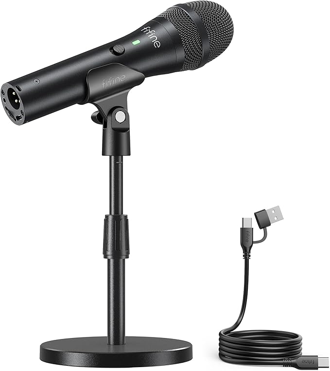 FIFINE USB/XLR Dynamic Microphone for Podcast Recording Studio Handheld Mic Set with Desktop Stand for Vocal Voice Over Streaming Black-AmpliTank TANK2
