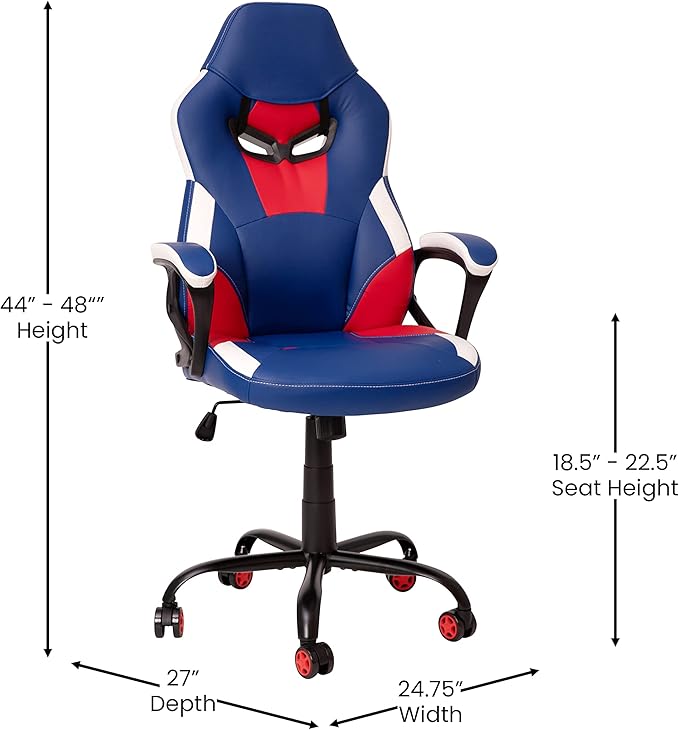 Flash Furniture Stone Ergonomic PC Office Computer Chair - Adjustable Red &amp Blue Designer Gaming Chair - 360° Swivel - Red Dual Wheel Casters