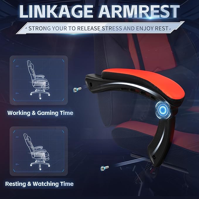Gaming Chairs for Adults Computer Chair with Footrest High Back Big and Tall Gamer Chair‘s with Massage Lumbar Support 360° Swivel Height Adjustable Computer Chaires Dark Red
