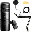 Audio-Technica AT2040 Hypercardioid Dynamic Podcast Microphone Bundle with Pop Filter Boom Arm XLR Cable and Austin Bazaar Polishing Cloth